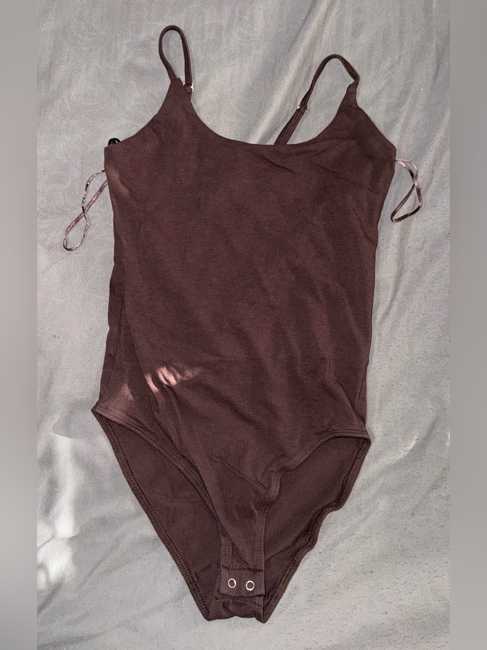 Eye Candy Women’s Brown Bodysuit S Stretch Adjustable Straps Snap Crotch Solid